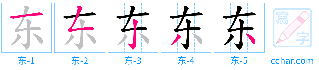东 stroke order step-by-step diagram