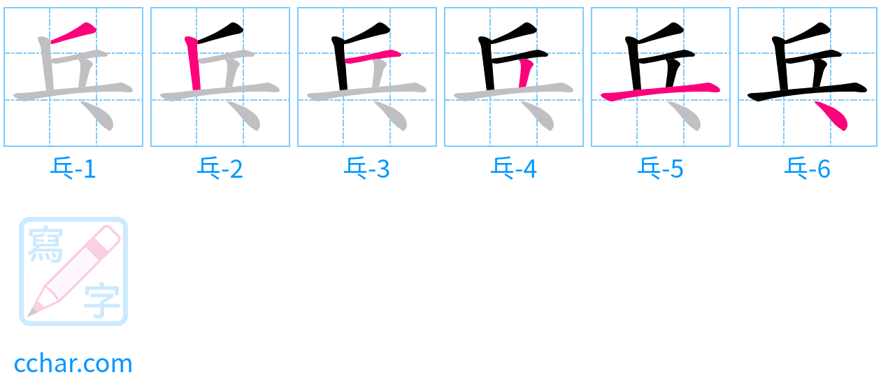 乓 stroke order step-by-step diagram
