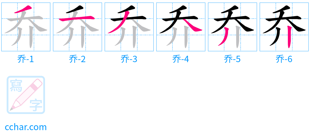 乔 stroke order step-by-step diagram