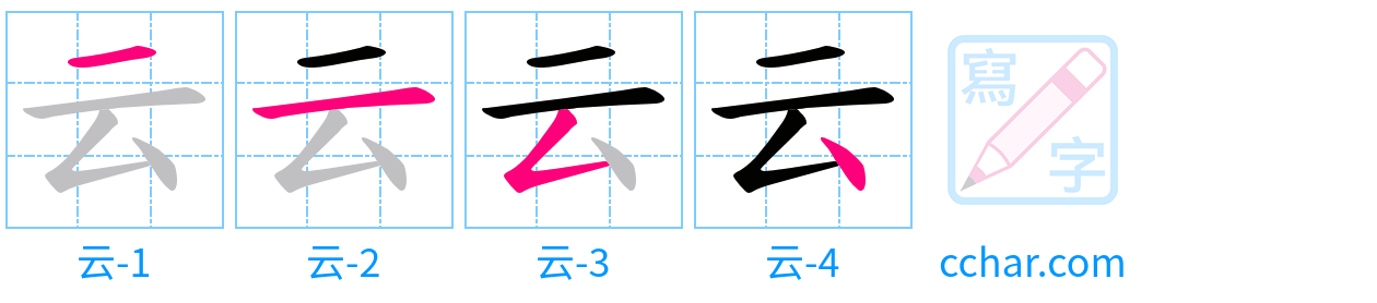云 stroke order step-by-step diagram