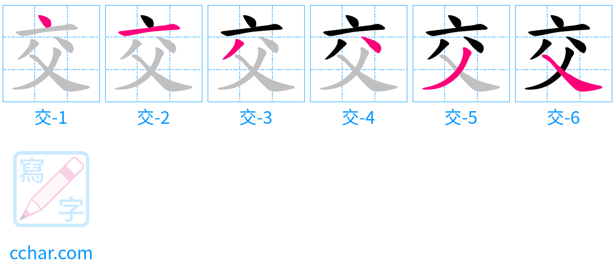 交 stroke order step-by-step diagram