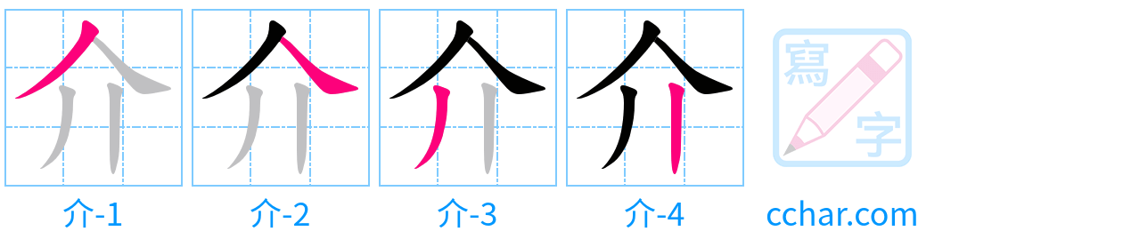 介 stroke order step-by-step diagram