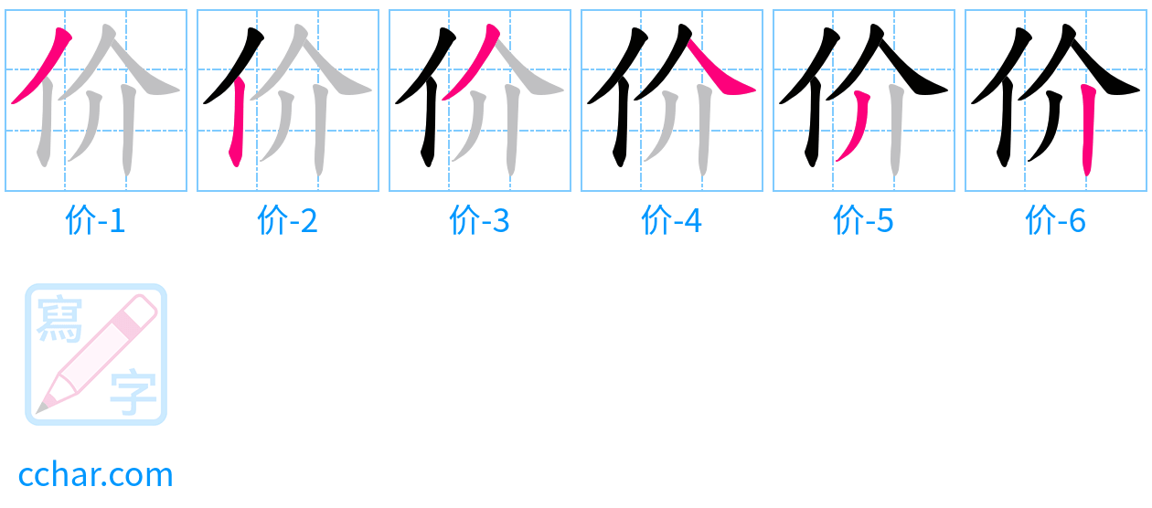 价 stroke order step-by-step diagram
