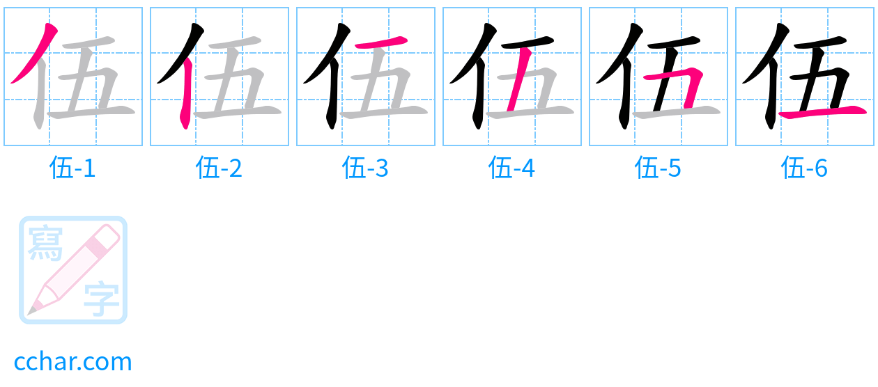 伍 stroke order step-by-step diagram