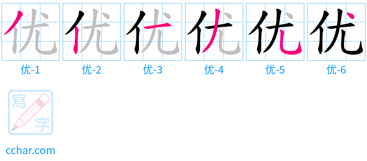 优 stroke order step-by-step diagram