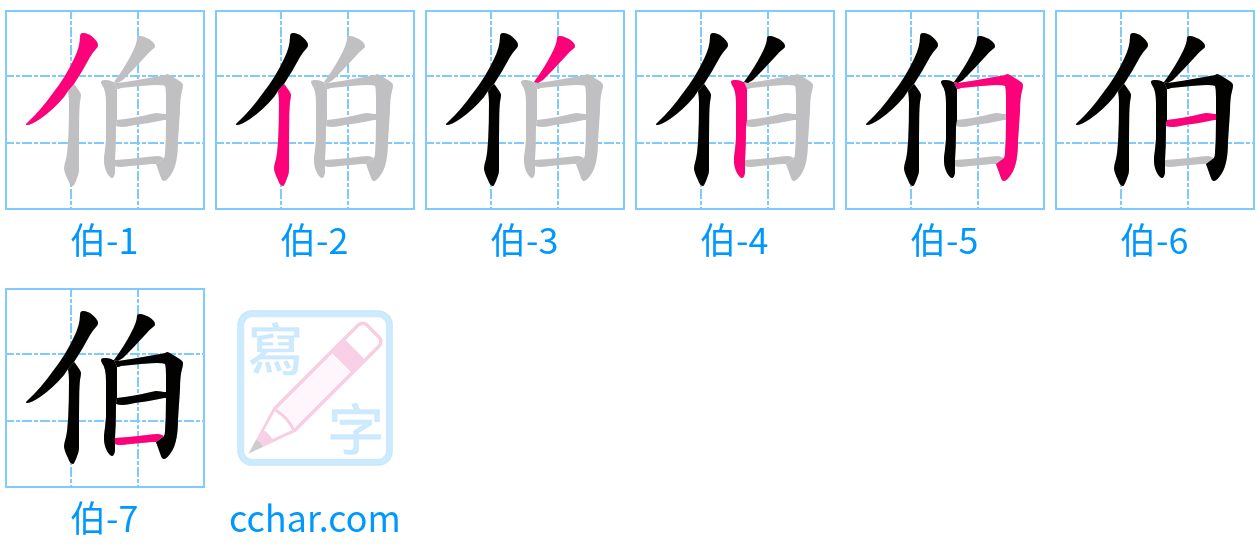 伯 stroke order step-by-step diagram