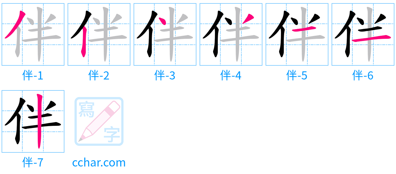 伴 stroke order step-by-step diagram