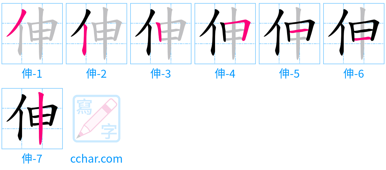 伸 stroke order step-by-step diagram