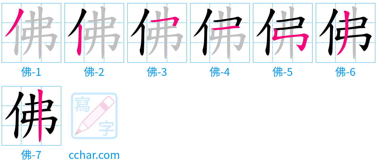 佛 stroke order step-by-step diagram