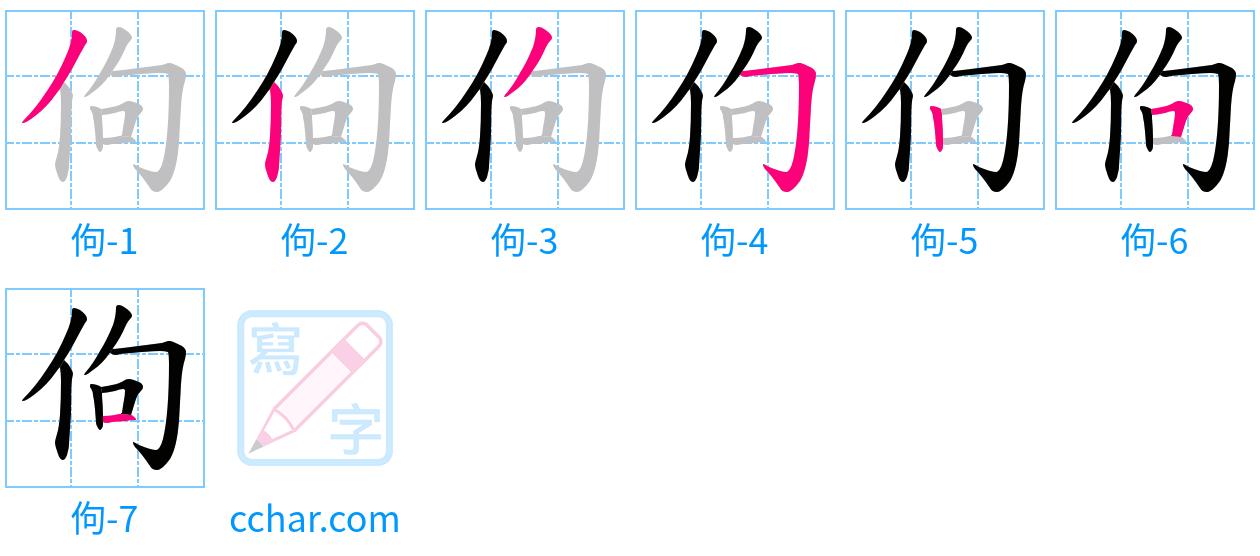 佝 stroke order step-by-step diagram