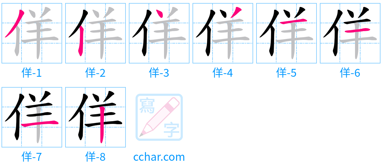 佯 stroke order step-by-step diagram