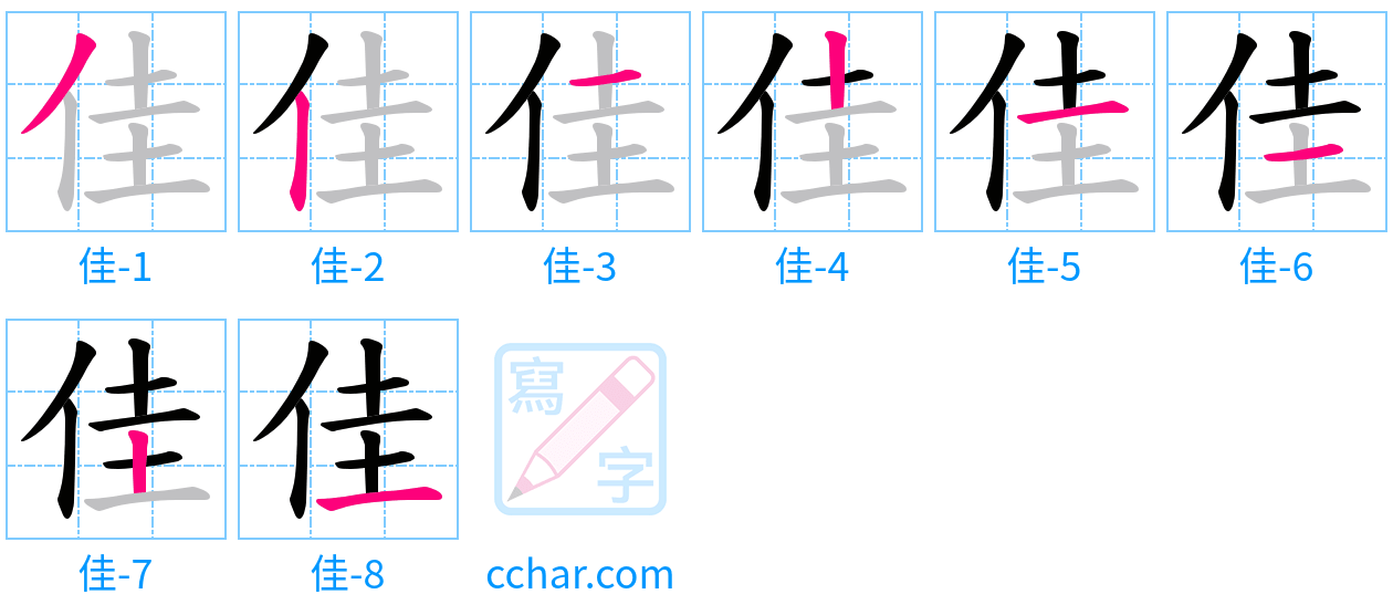 佳 stroke order step-by-step diagram