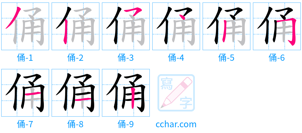 俑 stroke order step-by-step diagram