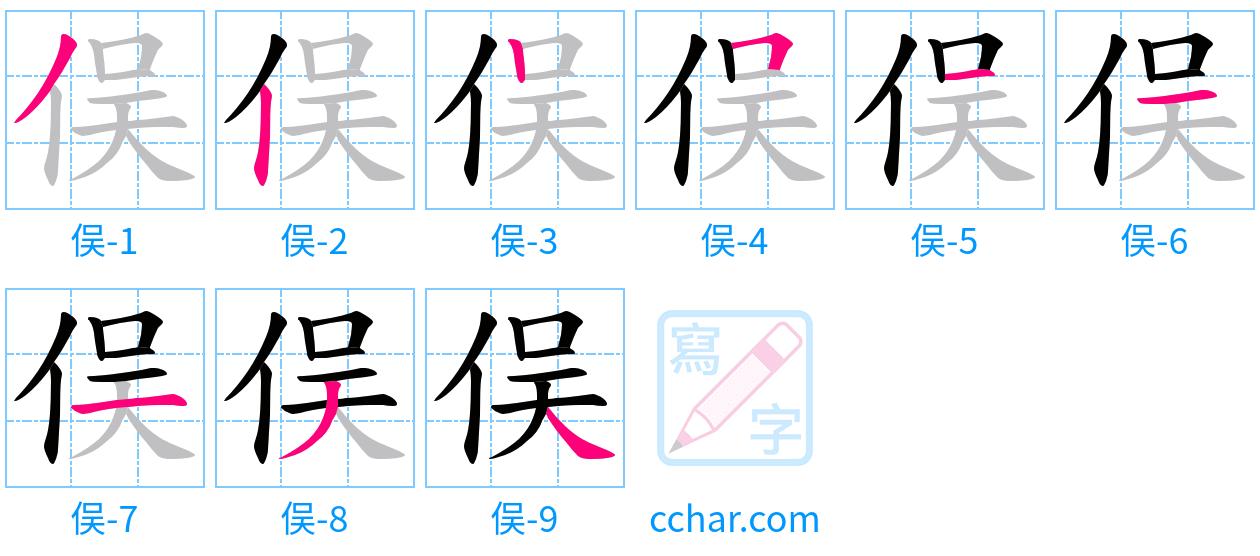 俣 stroke order step-by-step diagram