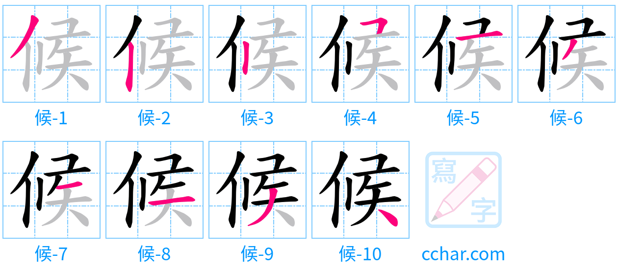候 stroke order step-by-step diagram