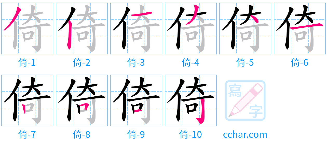 倚 stroke order step-by-step diagram