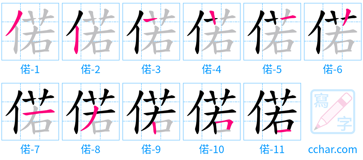 偌 stroke order step-by-step diagram