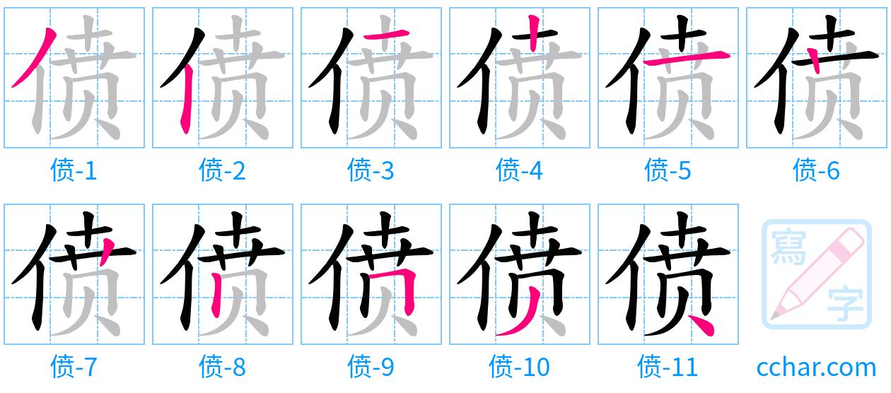 偾 stroke order step-by-step diagram