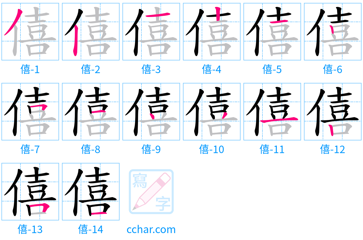 僖 stroke order step-by-step diagram