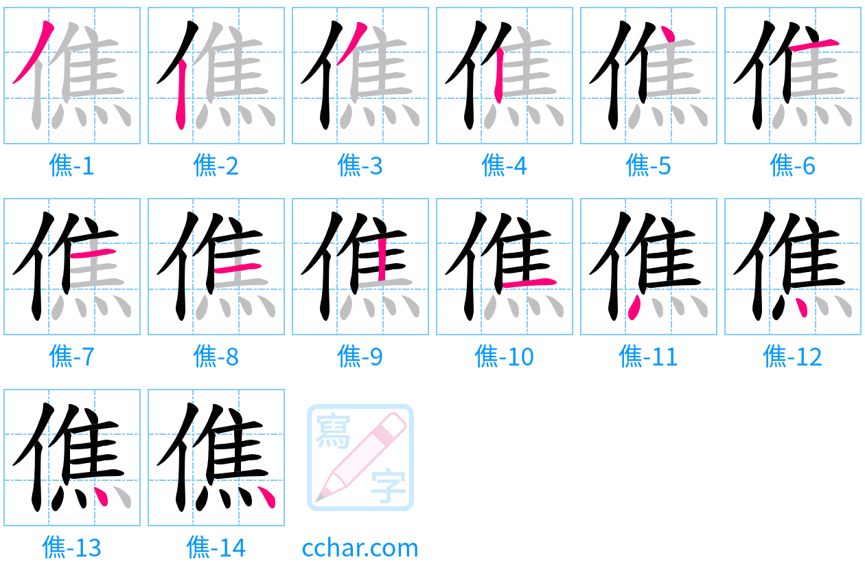 僬 stroke order step-by-step diagram