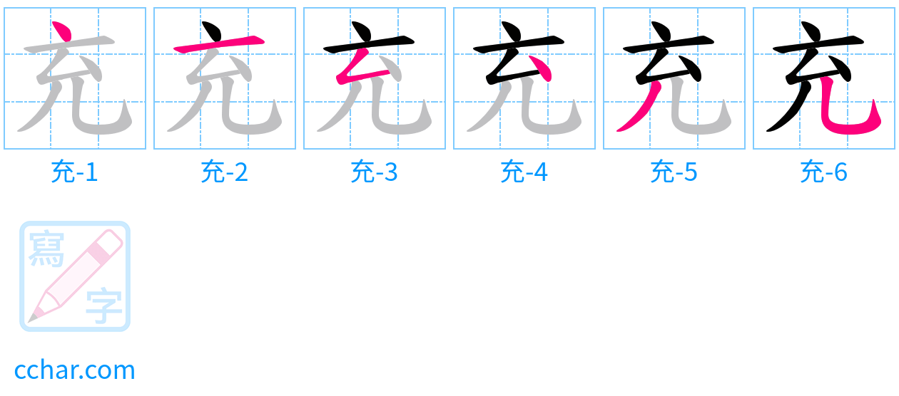 充 stroke order step-by-step diagram