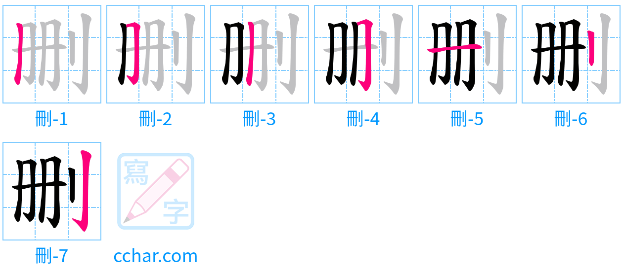 删 stroke order step-by-step diagram