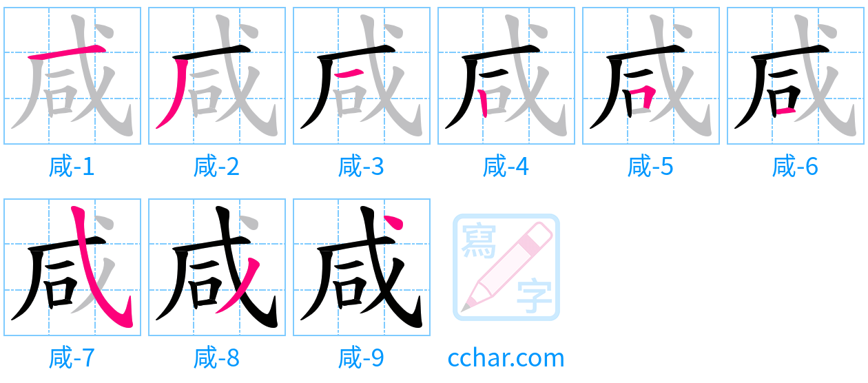 咸 stroke order step-by-step diagram