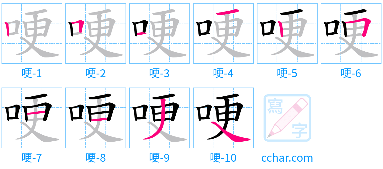 哽 stroke order step-by-step diagram