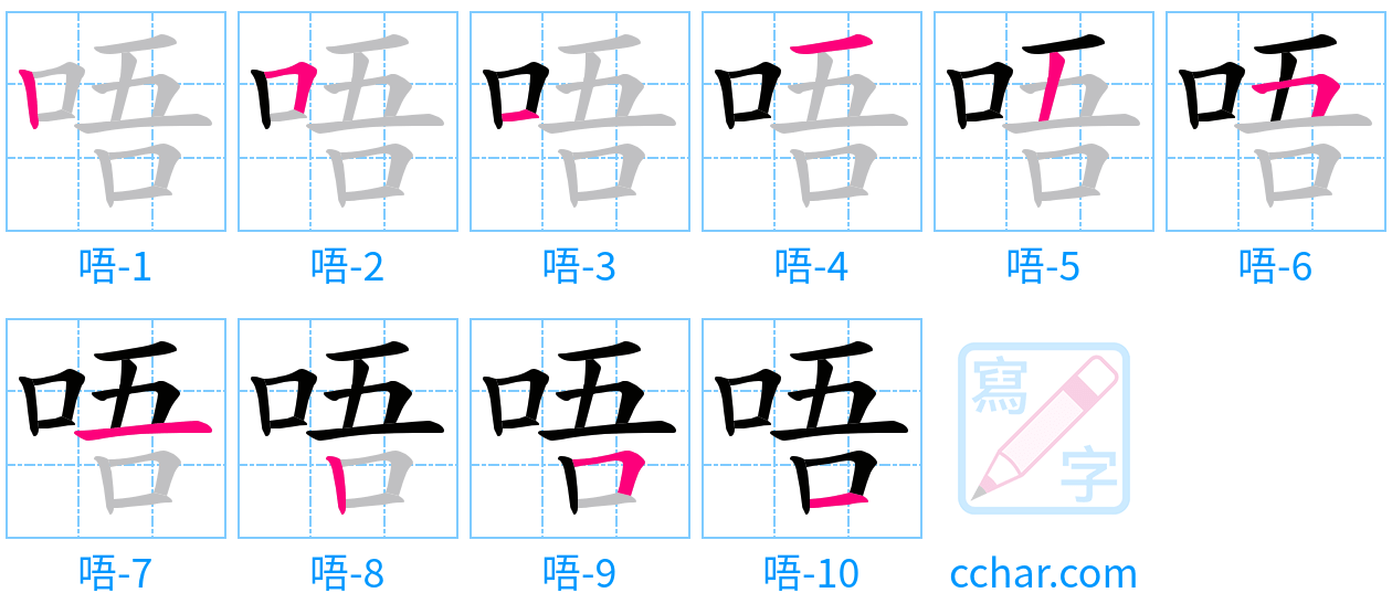 唔 stroke order step-by-step diagram