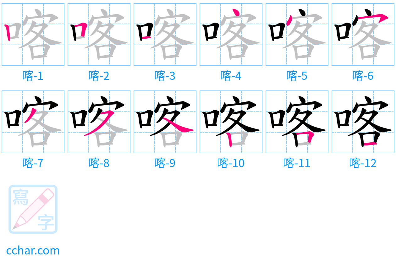 喀 stroke order step-by-step diagram
