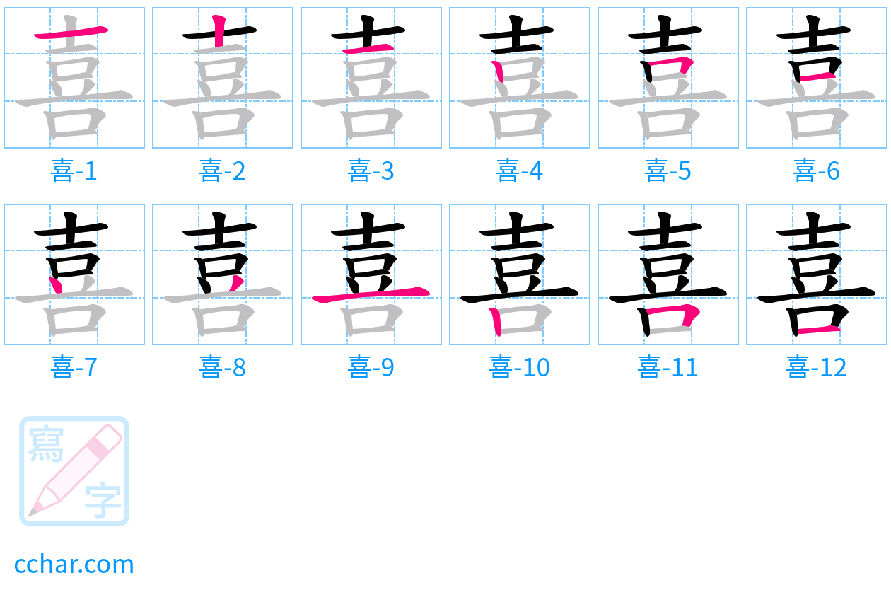 喜 stroke order step-by-step diagram