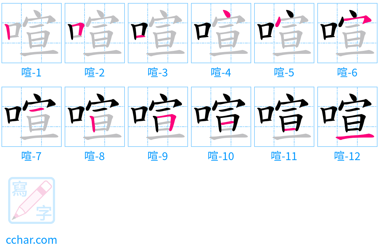 喧 stroke order step-by-step diagram