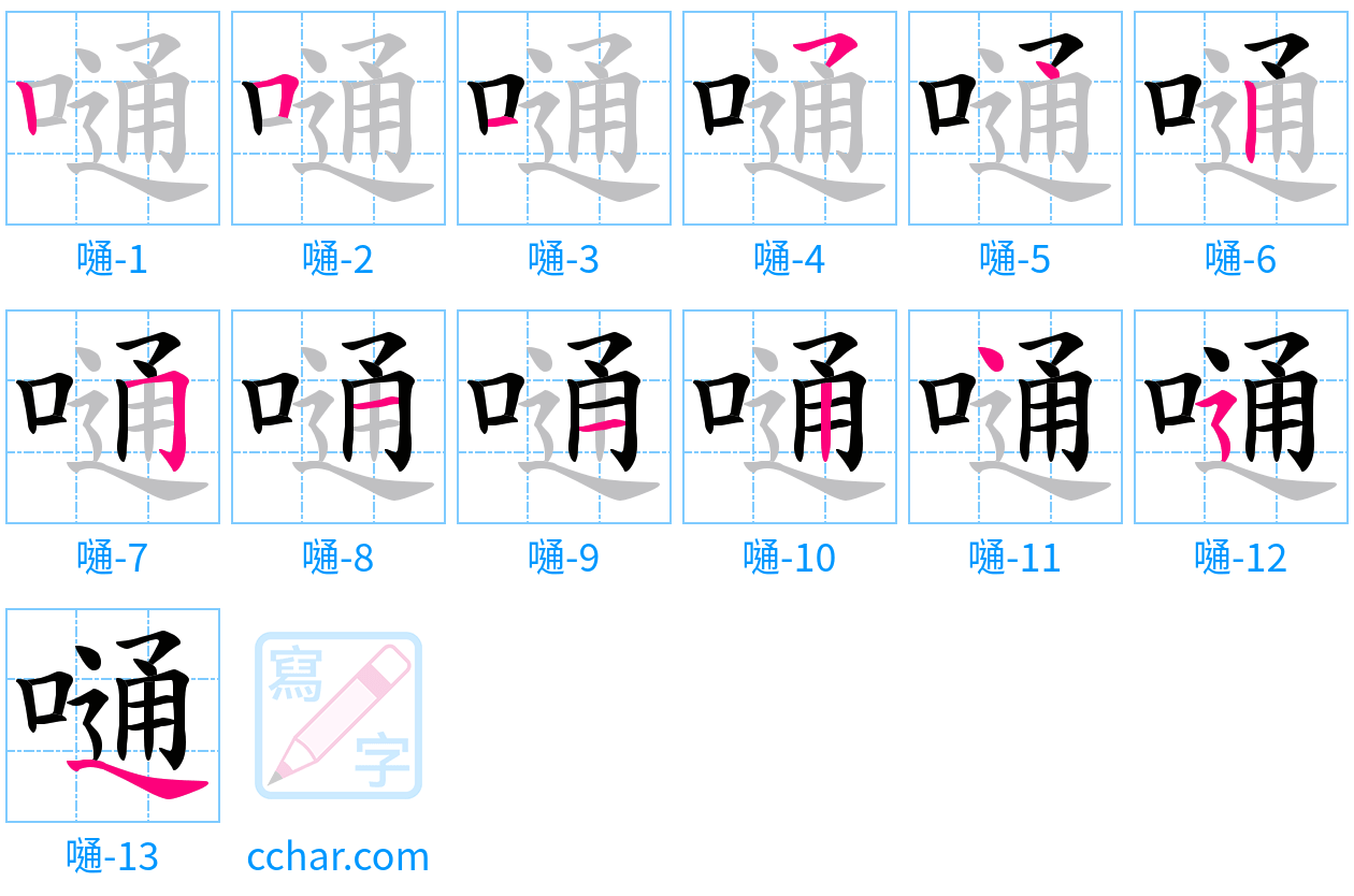嗵 stroke order step-by-step diagram