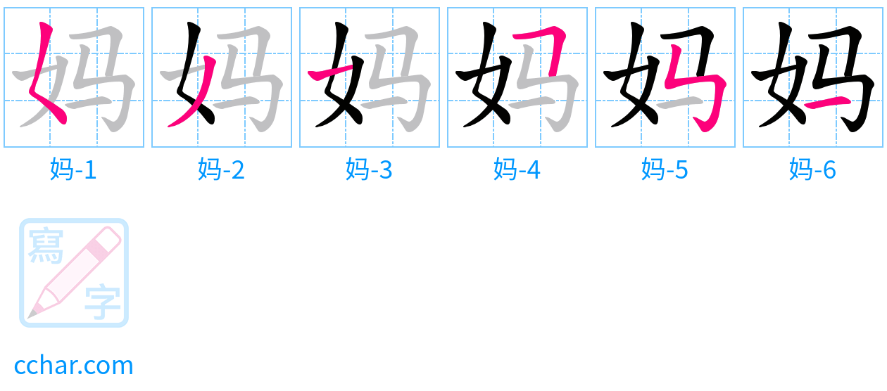 妈 stroke order step-by-step diagram