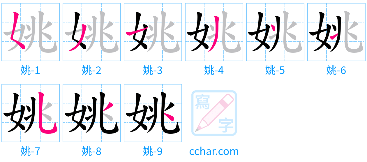 姚 stroke order step-by-step diagram