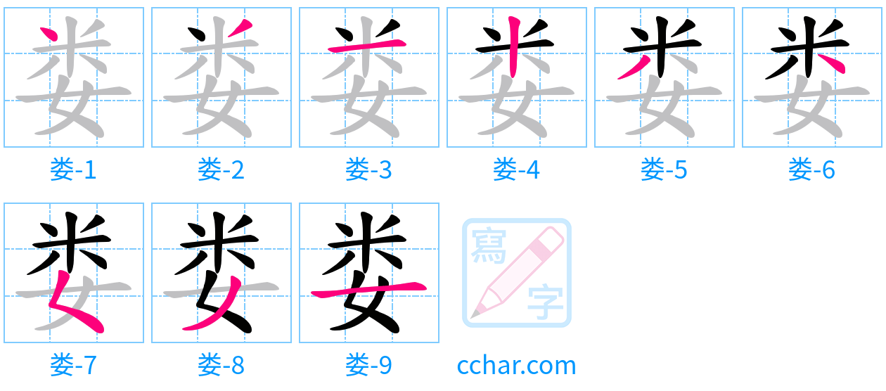 娄 stroke order step-by-step diagram