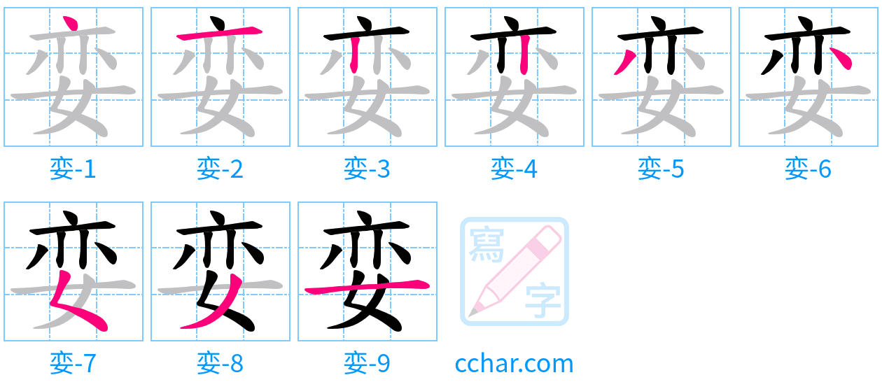 娈 stroke order step-by-step diagram