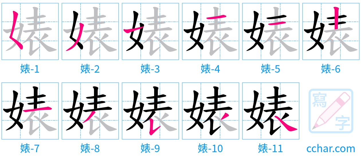 婊 stroke order step-by-step diagram