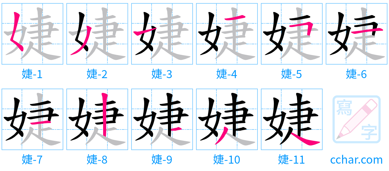 婕 stroke order step-by-step diagram