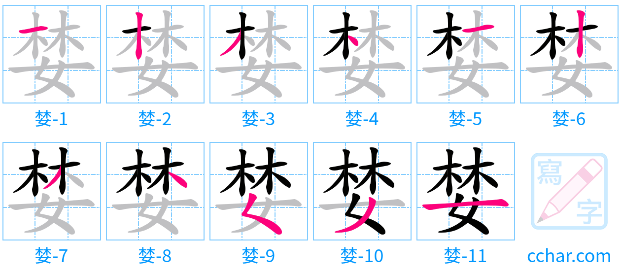 婪 stroke order step-by-step diagram