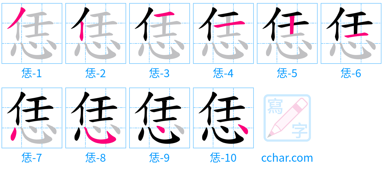 恁 stroke order step-by-step diagram