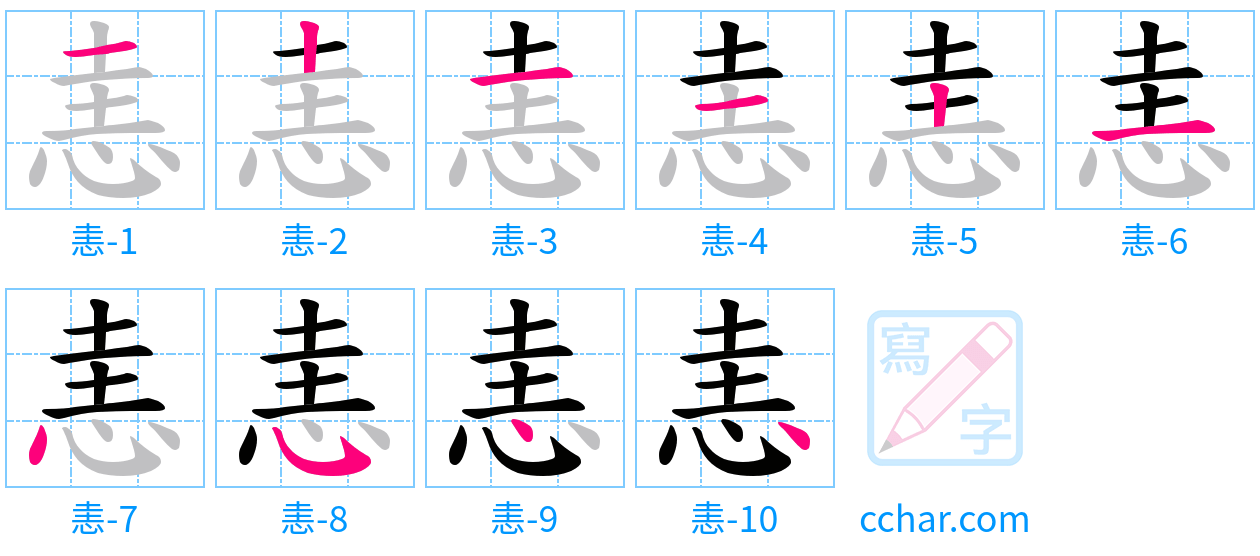 恚 stroke order step-by-step diagram