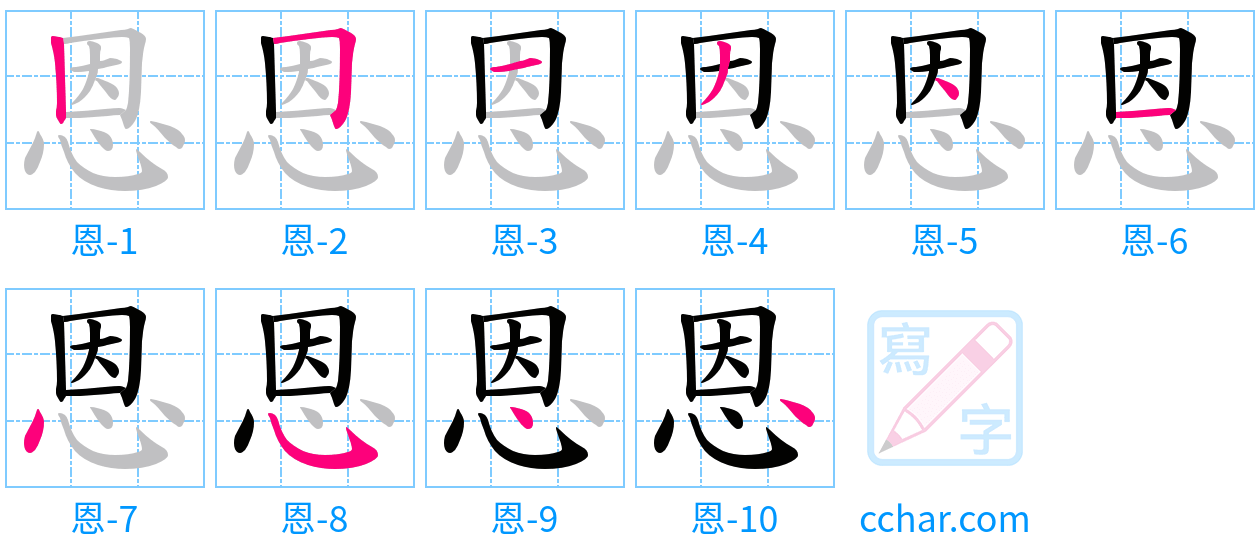 恩 stroke order step-by-step diagram