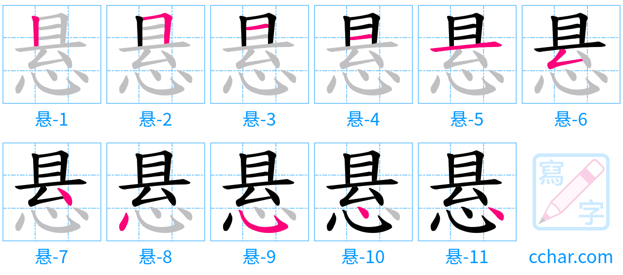 悬 stroke order step-by-step diagram