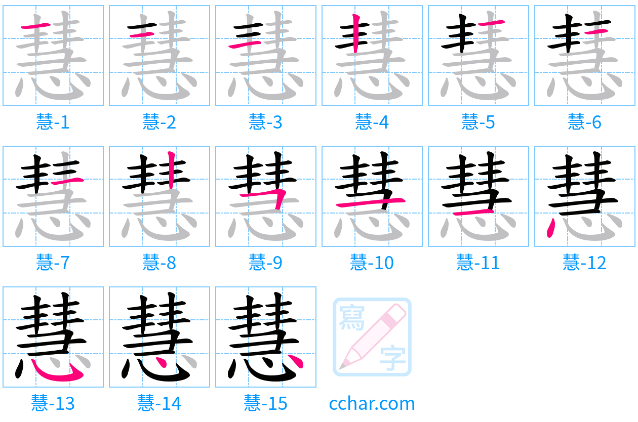 慧 stroke order step-by-step diagram