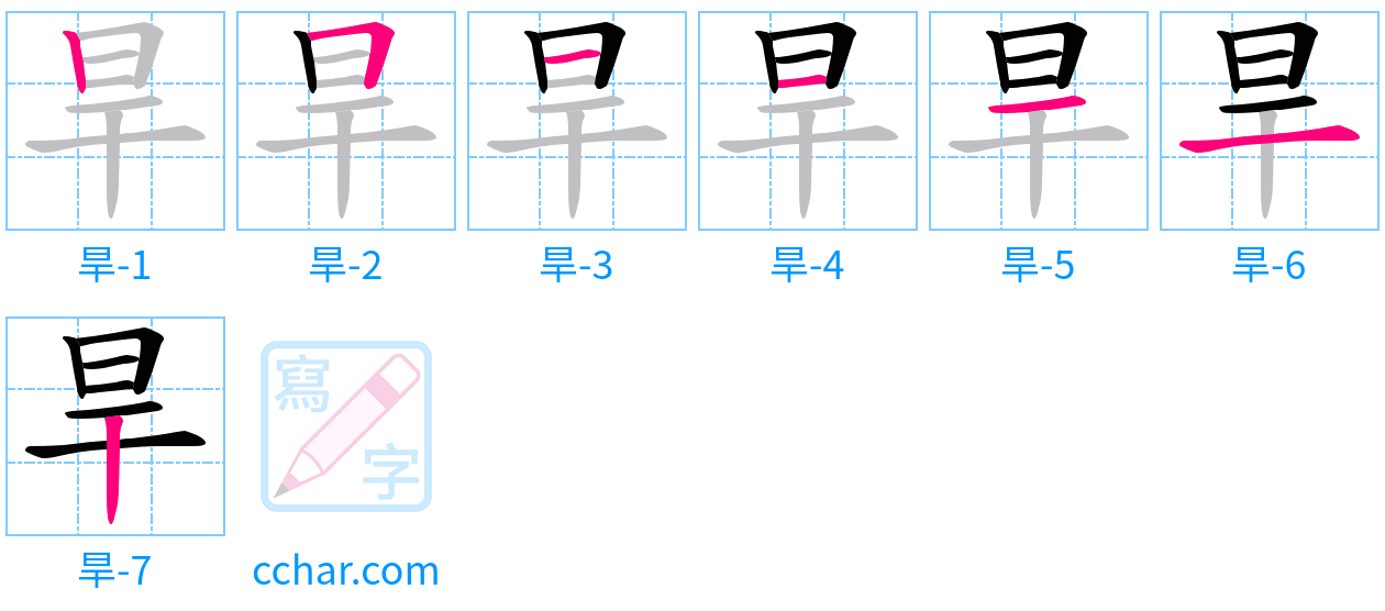 旱 stroke order step-by-step diagram