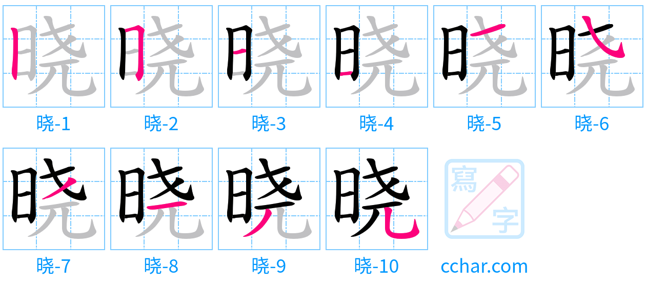 晓 stroke order step-by-step diagram