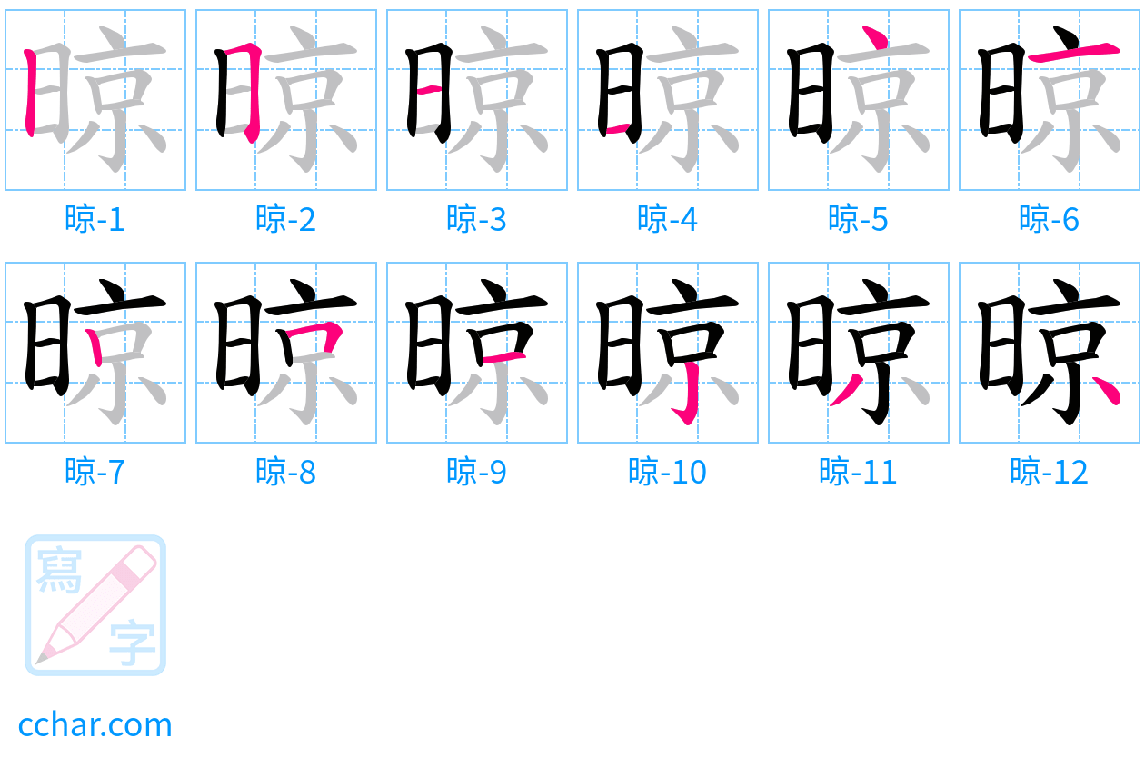 晾 stroke order step-by-step diagram