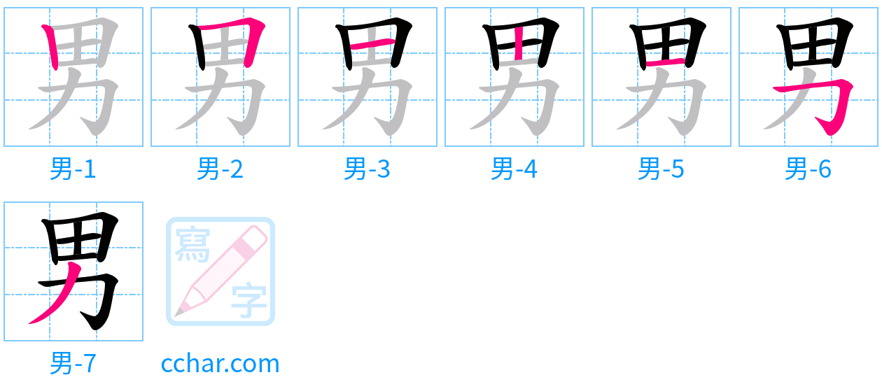 男 stroke order step-by-step diagram