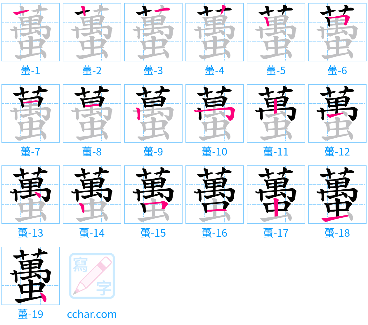 蠆 stroke order step-by-step diagram